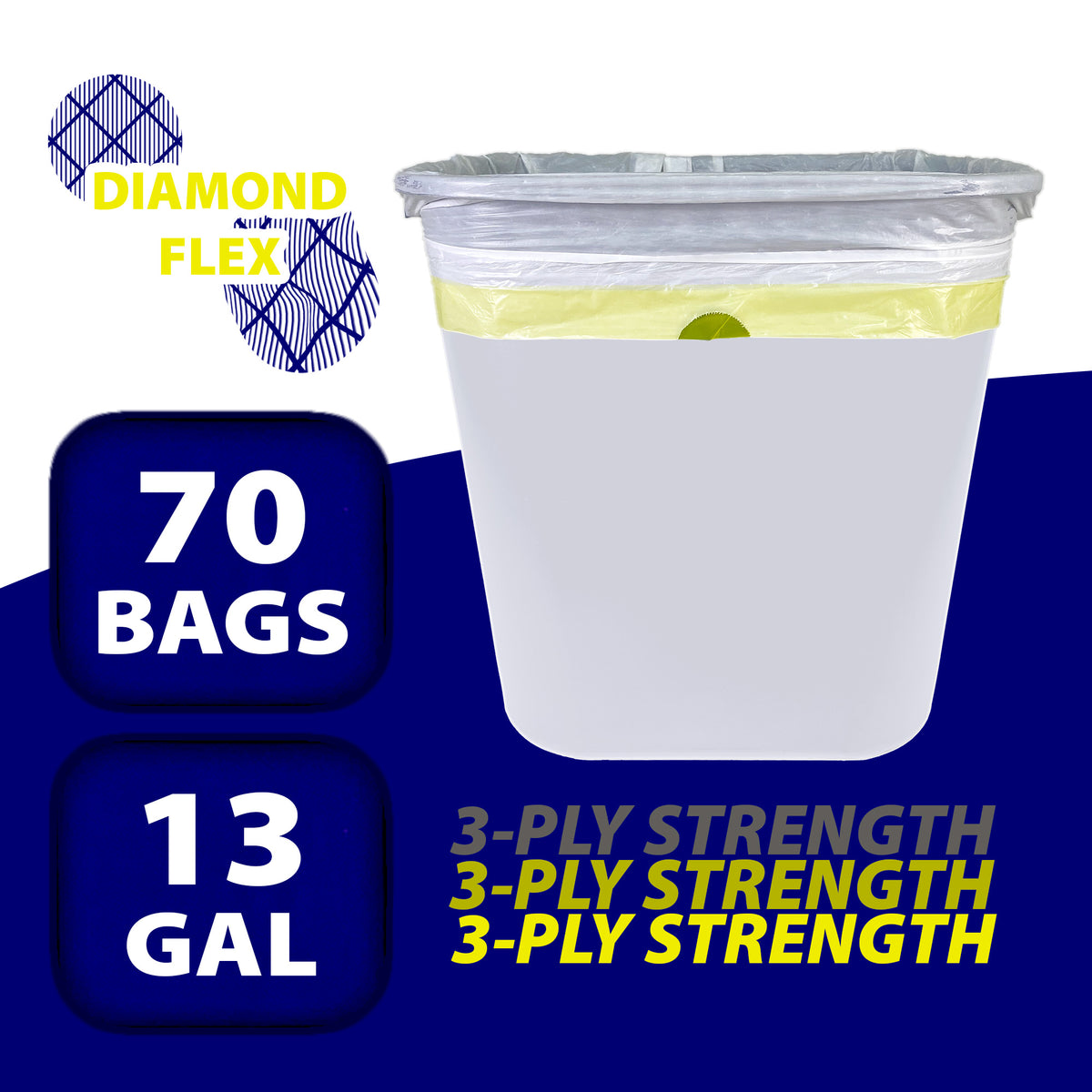 Tall Kitchen Trash Bags, 70-ct, 13-gallon, White, Diamond Stretch