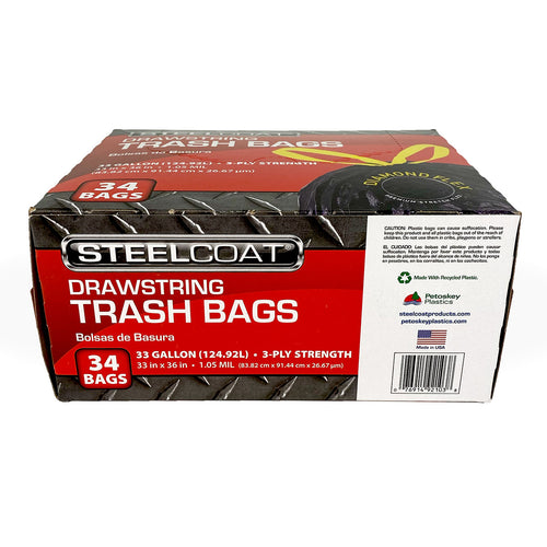Petoskey Plastics FG-P9921-03 33 Gal Large Drawstring Trash Bags - Black Box of 34