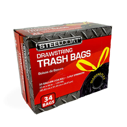 Large Drawstring Trash Bags, Black, 33 Gallons, 33-Ct.