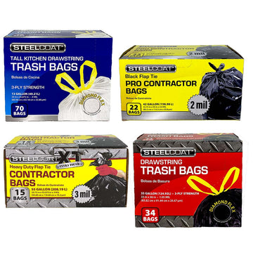 Premium All-Purpose Trash Bag Bundle - 4 Boxes, 4 Sizes, 2 Styles