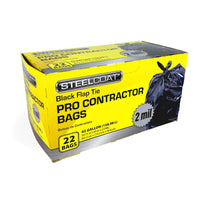 Pro Contractor Trash Bags, Flap Tie, 22-ct, 42-gallon, Black, 2-mil Thick