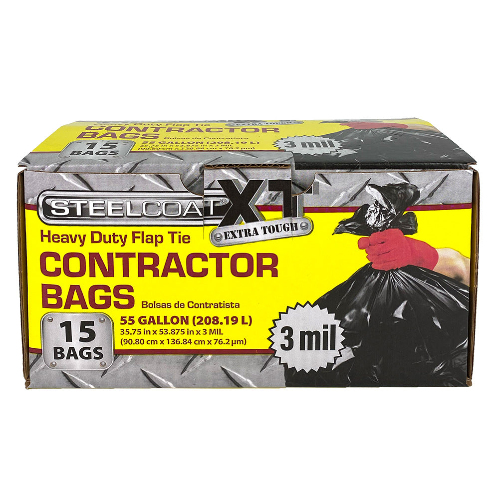 Iron-Hold Contractor Trash Bag - 3 mil, 55 Gallon, 15 ct, Wing Tie