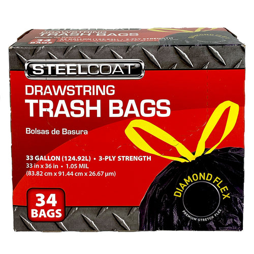 Large Drawstring Trash Bag, 34-ct, 33-gallon, Black, Diamond