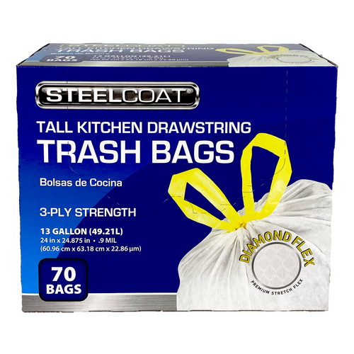 Tall Kitchen Trash Bags, 70-ct, 13-gallon, White, Diamond Stretch