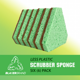 Ergo LP Scrub Sponge, 6-Pack, Less-Plastic, Ergonomic Shape for Light-Duty Cleaning, Green/Tan